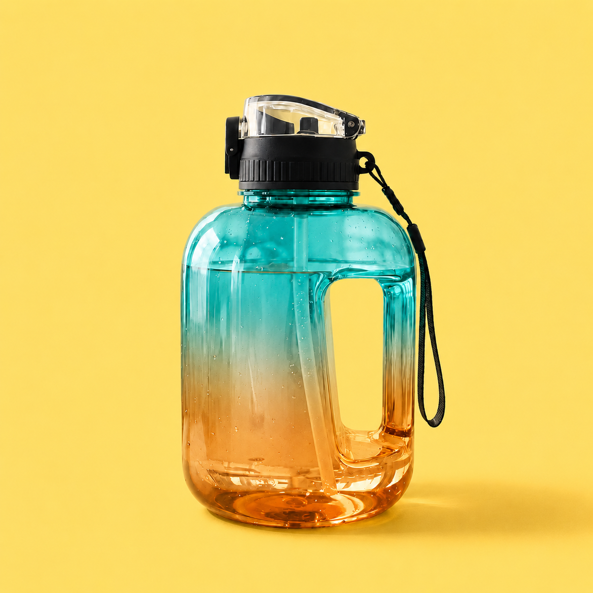Half Gallon (54 oz) Tritan Sports Water Bottle with 2-in-1 Leakproof Lid (Straw & Chug Cap) and Handle for Gym, Travel, Hiking