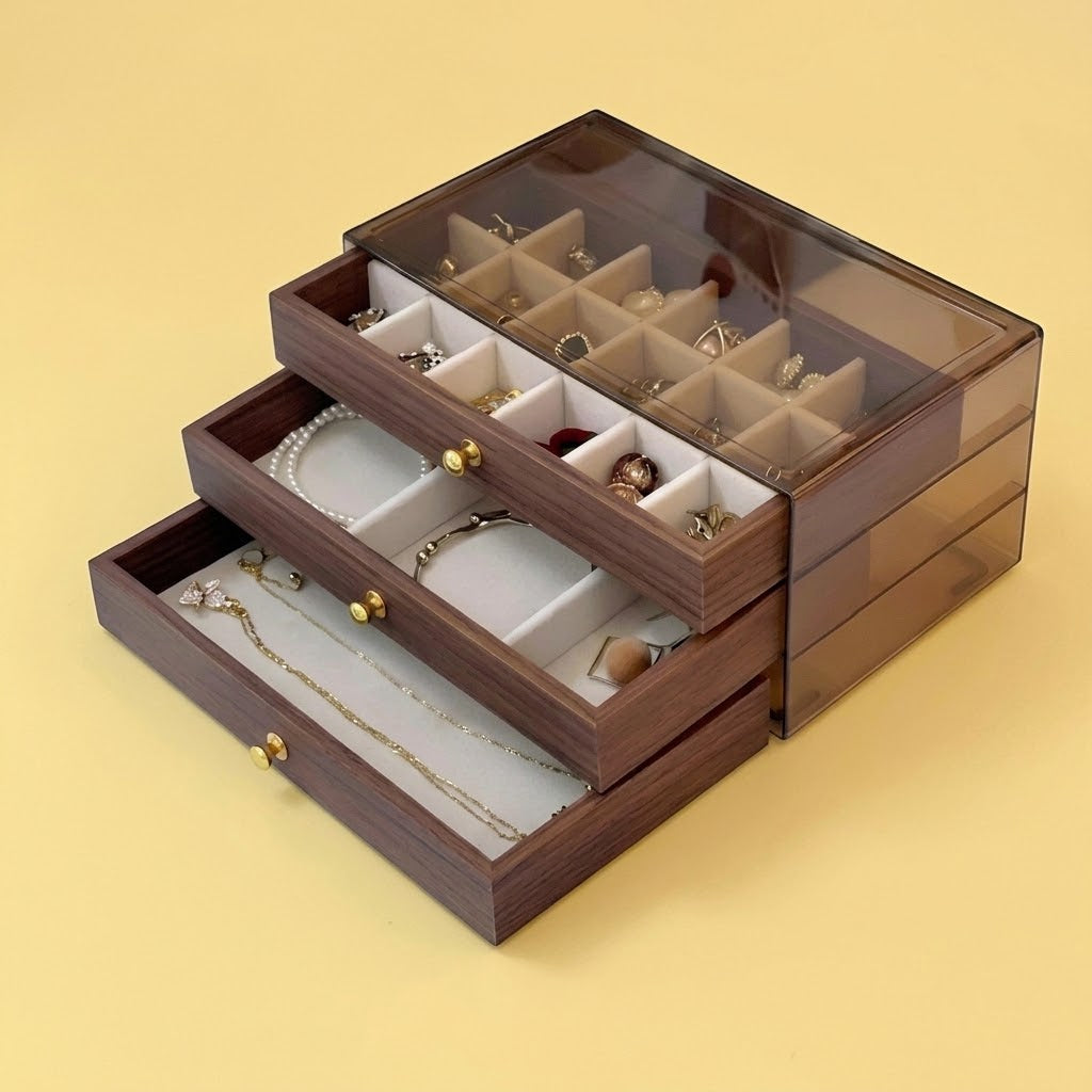 3-Layer Wooden Jewelry Organizer